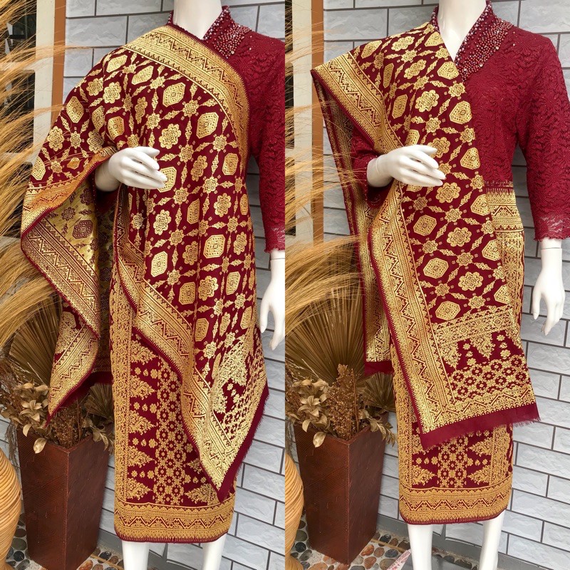 SONGET BERLIAN GEBENG MERAH MAROON/ SONGKET BERLIAN ASLI