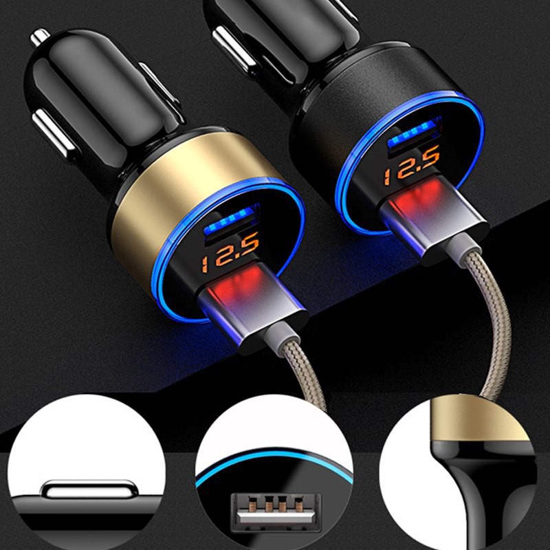 1PCS USB Car Charger Charger Mobil Quick Charging 3.1A Fast Charging 12V 24V LCD Cigarette Lighte