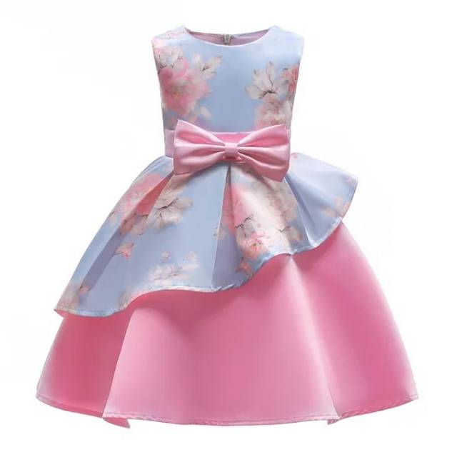 GA2597 LESHIA DRESS BLUE PINK GAUN PESTA BIRTHDAY ANAK BIRU MURAH BUNGA