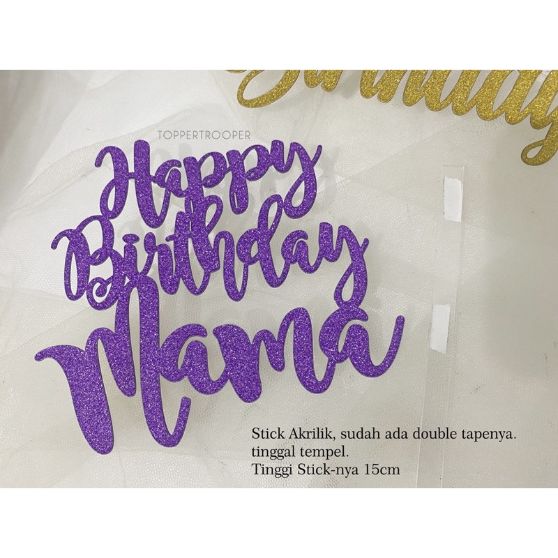 Topper Kue /Tusukan Kue/Hiasan kue Happy Birthday Mama READY -  PAPER GLITTER