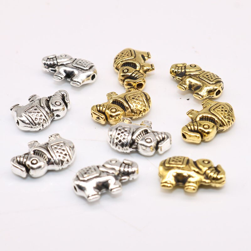 20Pcs Manik-Manik Spacer Handmade Bentuk Gajah Warna Silver Ukuran 12mm Untuk Membuat Perhiasan