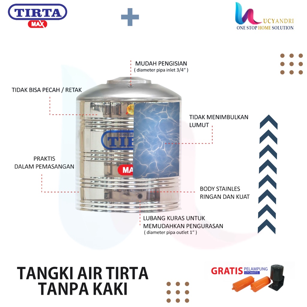 Tangki Air Stainless Steel Tirta T 1000 TK/ Toren Air / Tandon Air