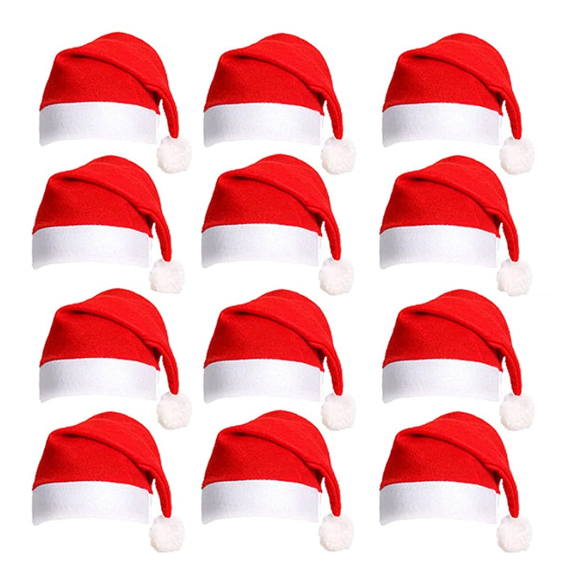 12 Pack Topi Santa Bahan Plush Untuk Pesta Natal