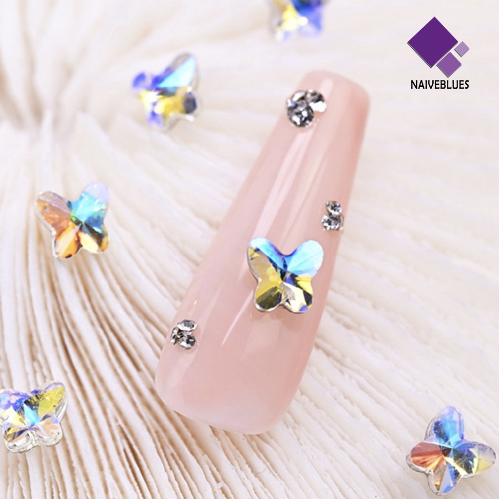 Naiveblue &gt; 50Pcs / Set Hiasan Kuku Bentuk Kupu-Kupu Aksen Kristal Imitasi Untuk Nail Art / Manicure DIY