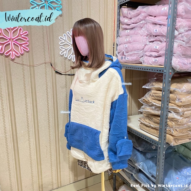 Sweater shark attack import hangat oversized jumbo big size cosplay kawaii lucu baju wanita cewek atasan ikan hiu