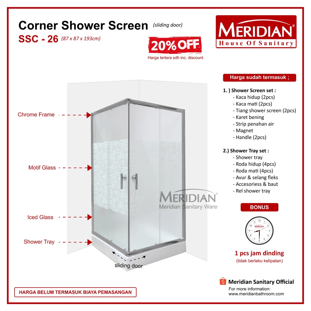Shower Box MERIDIAN SSC 26 A + Tray (90x 90x 193 cm)