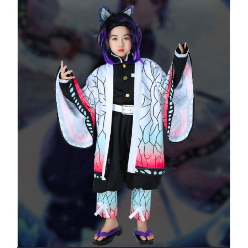 【Wetrose】 Anime Demon Slayer Kids Anak Anak Kamado Nezuko Kocho Shinobu Tanjiro Muichiro Cosplay Costumes Kimetsu no Yaiba Pink Kimono Costume Kostum