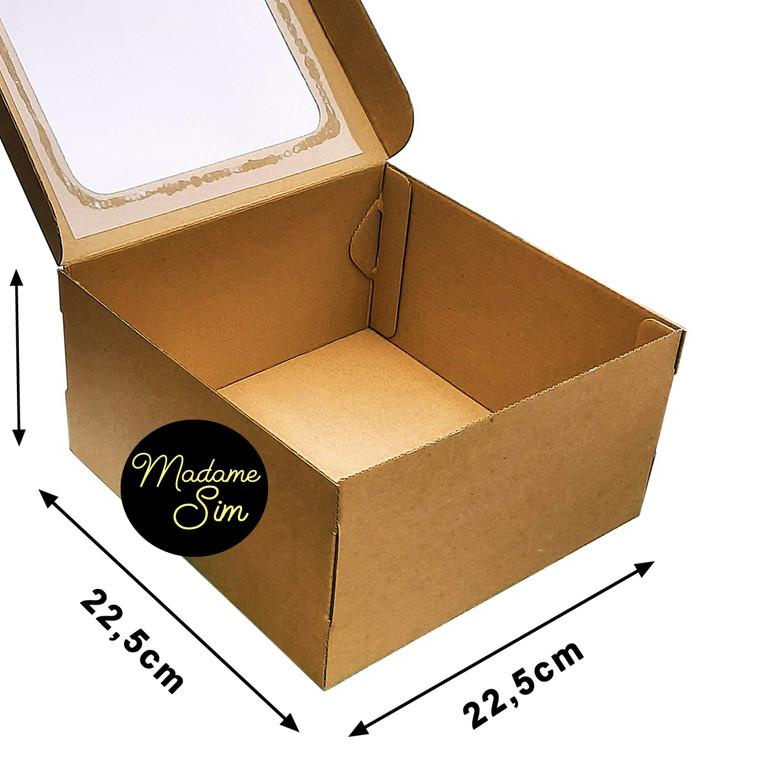 

☻ KOTAK KUE - CAKE BOX 22 x 22 x 12 CM - COKLAT + JENDELA (ISI 10 PCS) ☑