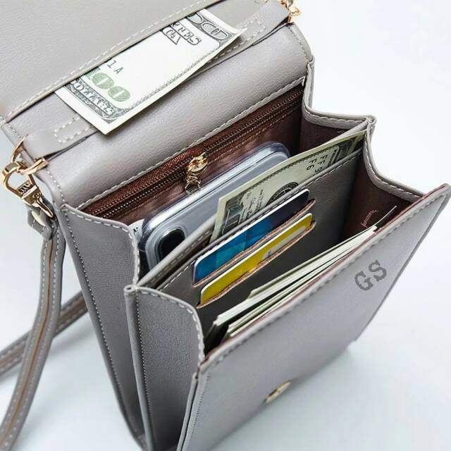 Dompet Pocket Wanita Kulit Sintesis Tas Selempang Mini Banyak Ruang Buat Tempat Kartu