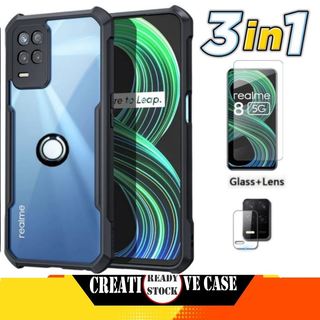 Case Realme 8 5G Shocprof Transparen Cincin Ringk+Tg Bening+Tg Camera