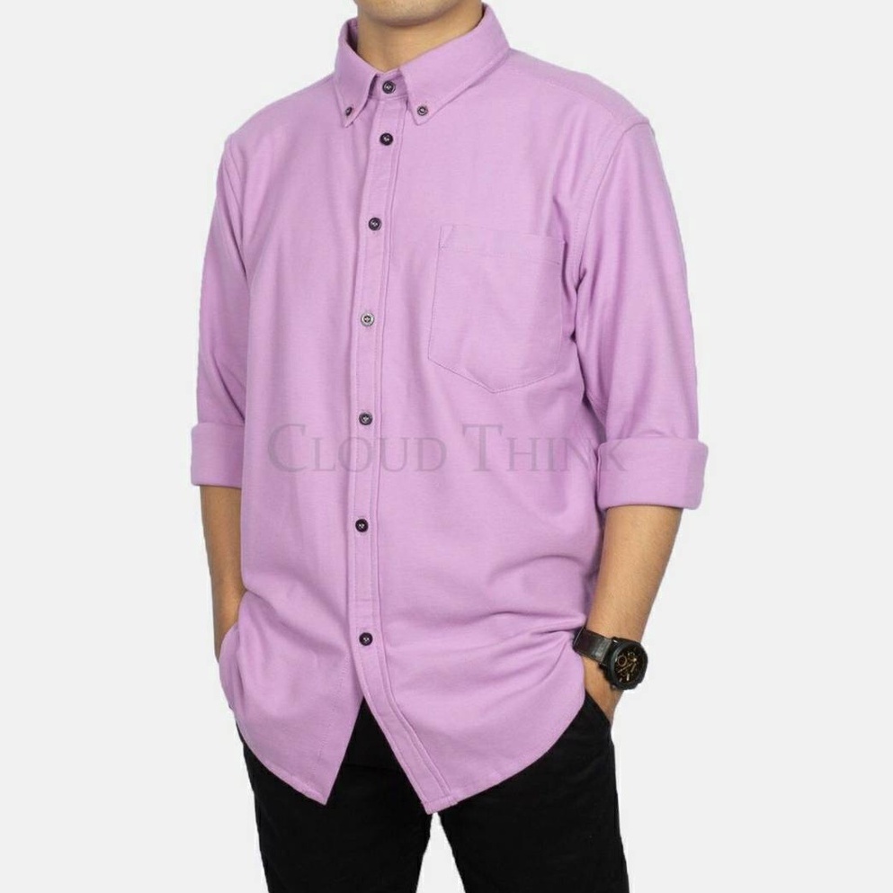 Kemeja Lengan Panjang Pria Warna Lilac Original Brand Cloud Think bahan Pique