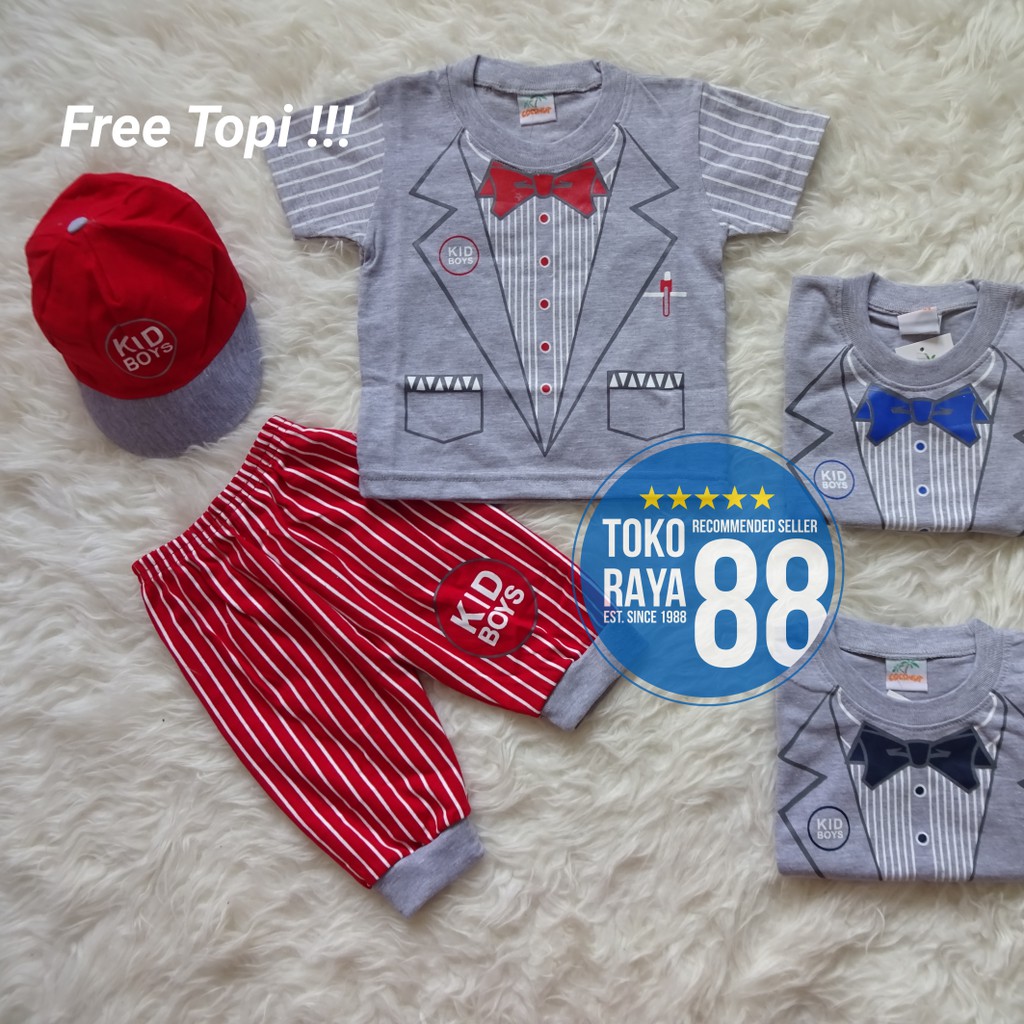 [SKS-CCN02] TOKO RAYA 88, Setelan Joger + Topi Anak 3-18 Bln, Kaos Bayi Lengan Pendek Motif Lucu Ker