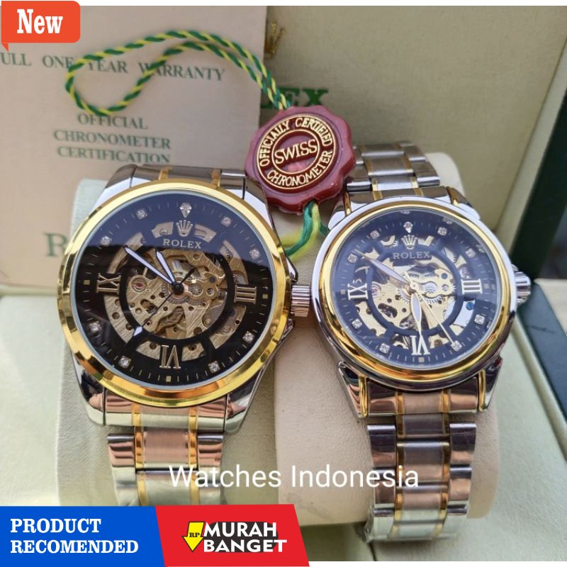 Jam tangan couple terbaik- Bisa Cod Jam Tangan Couple Rolex Automatic Skelaton/ Rolex Otomatis Trans