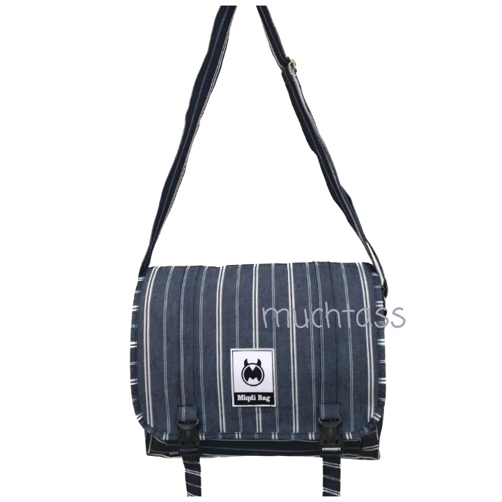 Tas Kanvas Tas Selempang Kanvas Motif Salur Sling Bag Tas Messenger Tas Sekolah Tas Pria Kanvas