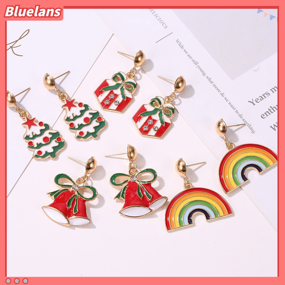 Anting Stud Liontin Pohon Natal Snowflake Labu Untuk Wanita