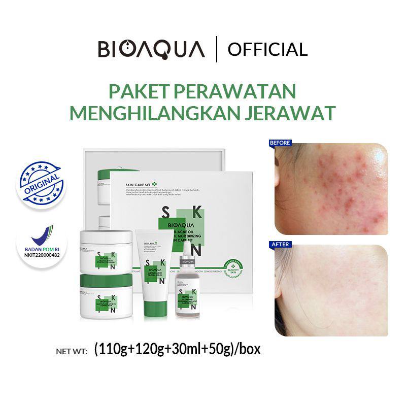 BIOAQUA Anti-Acne Oil Control Moisturizing Skin Care Set 4pcs With Acne Serum/Oil Control Mask/Acne Mask/Cleansing