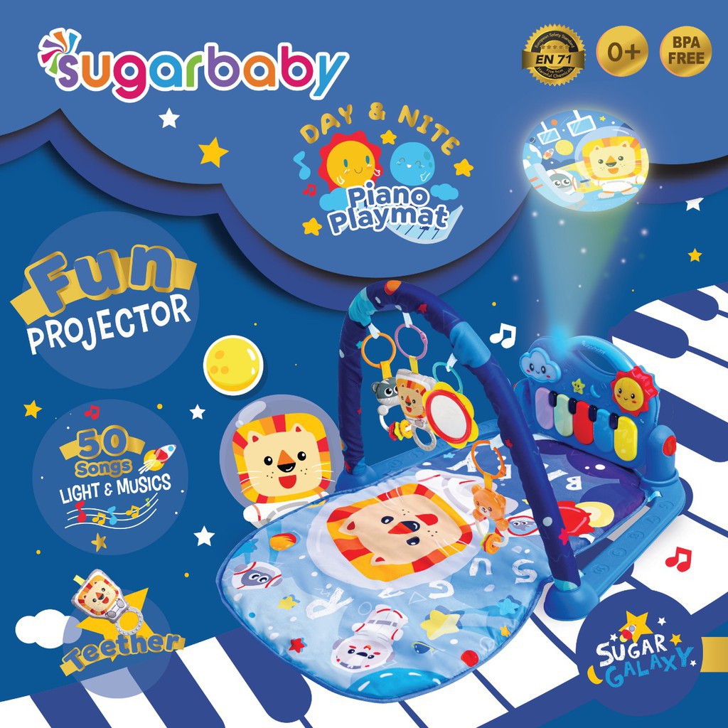 Sugar Baby Day & Nite Piano Playmat Playgym Sensory Musical Rattle - Mainan Karpet Anak Bayi Lampu Lagu Musik-Sugar Galaxy