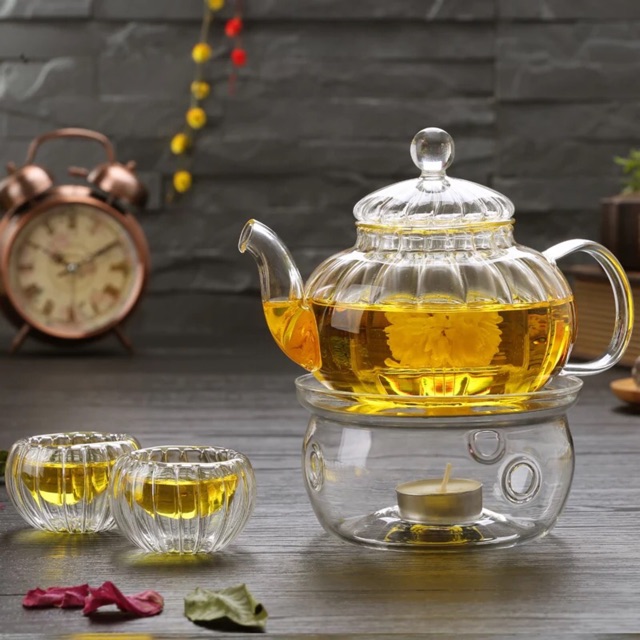 8pcs double layer glass tea set ( 1 teapot + teapot stand + 6 double layers glass cups)