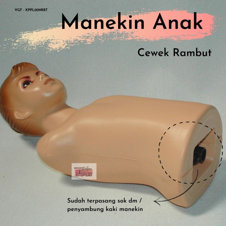 Patung Manekin Torso Anak Cewek Rambut/ Manekin Plastik Setengah Badan Patung Plastik Anak