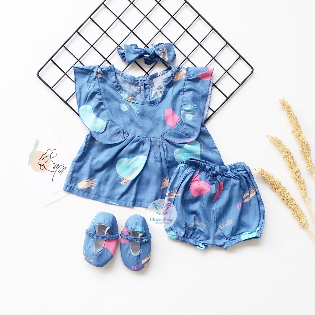 Plazababyku MX SIENNY SETELAN BANDO CPDK setelan bayi motif bunga yang lucu free headband + sepatu part3