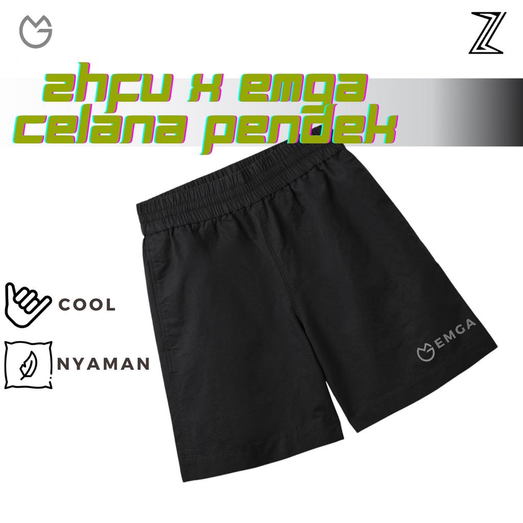 Zhfu x Emga Celana Pendek Shorts Pants Olahraga Santai Kolor Polos Hitam Pria Wanita Laki Unisex Basket Rumah Sports Gym Futsal Fitness Lari Jogging Bola Badminton Voli