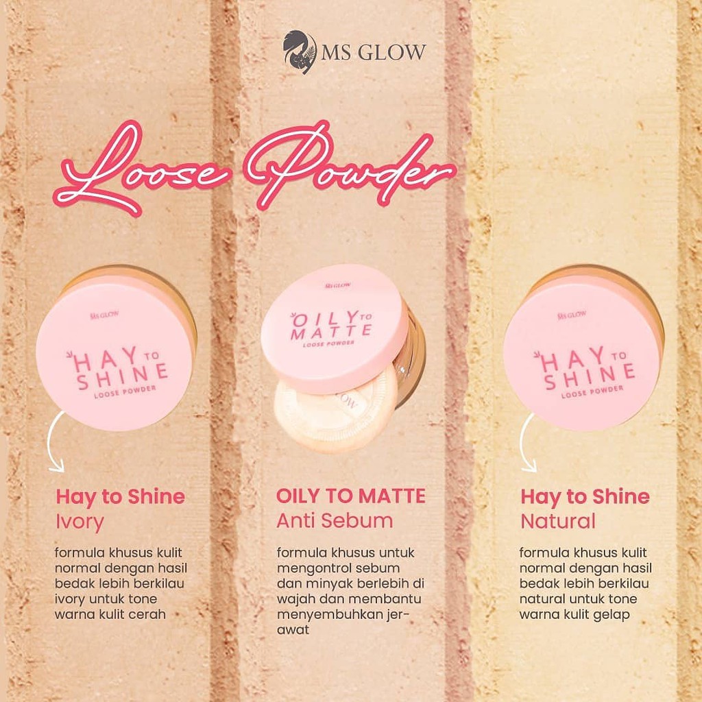 

Ms Glow Loose Powder Bedak tabur Kukit Berminyak dan Berjerawat Kulit Sawo Matang Kulit Putih