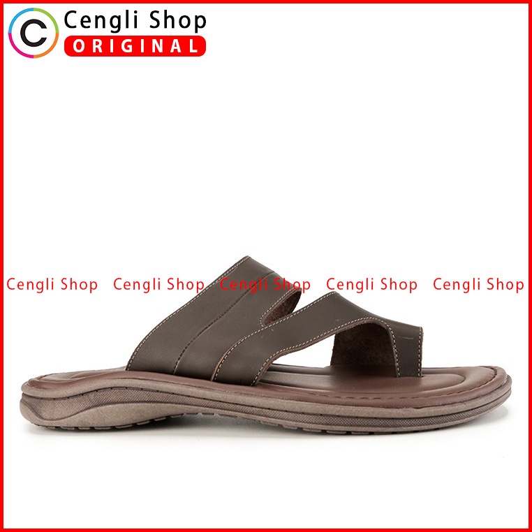SANDAL SLIDE KULIT ANDRE VALENTINO PRIA ORIGINAL CASUAL COKLAT AVM07
