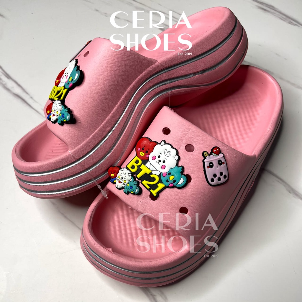 EVA Sandal FUJI Wedges Wanita Rubber Super Empuk Ringan Free Jibbitz BT21 Import Non-Slip Sol Anti Lecet 805