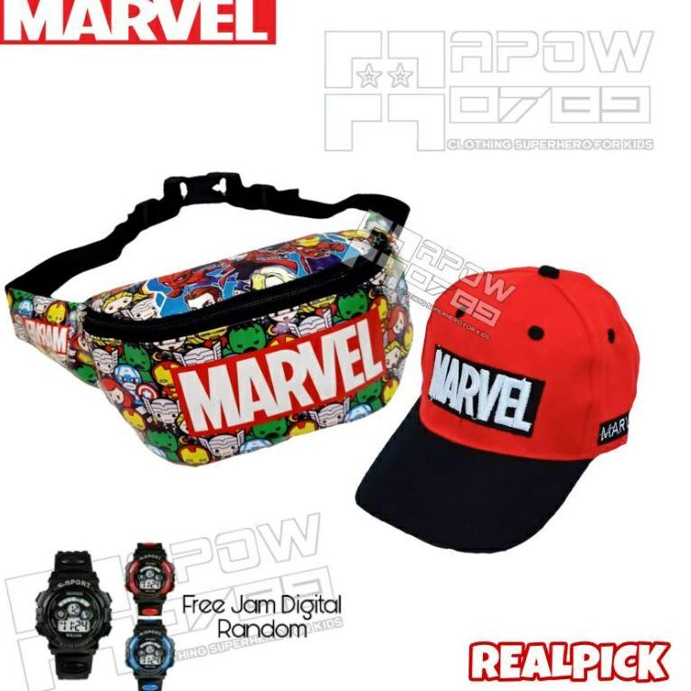 M61O Set Anak / pdf tas selempang anak laki laki topi anak laki laki  jam tangan digital waist bag a
