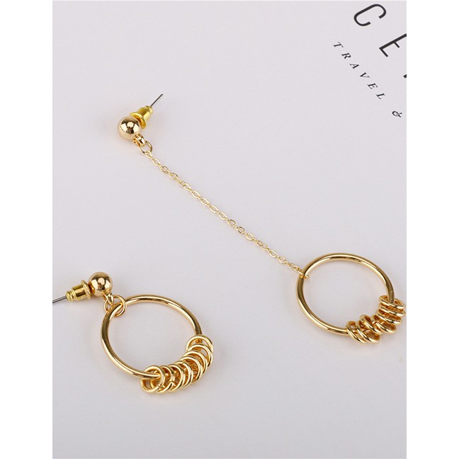 LRC Anting Tusuk Fashion Gold Asymmetric Circle Earrings F69868