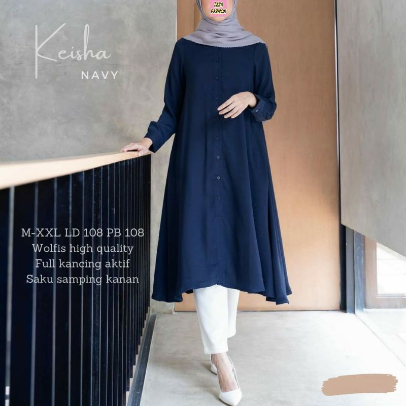 Baju Tunik Polos Panjang Bawah Lutut Lengan Panjang Busana Muslim Terbaru Atasan Wanita Modern Murah