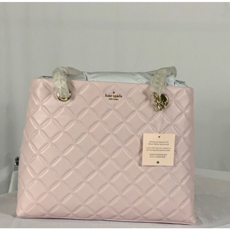 Tas wanita kate spade natalia quilted leather chalk pink Tote bag