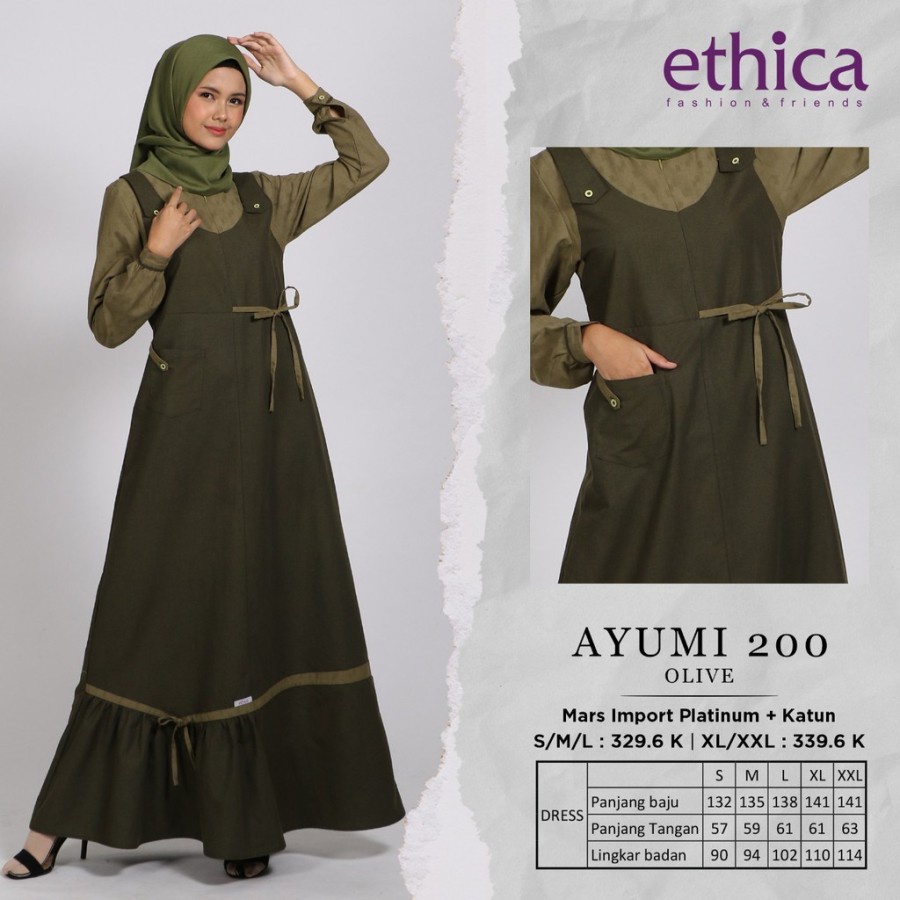 Gamis Ethica Dewasa 200 Olive / Gamis Ethica Original / GAMIS ETHICA / BAJU GAMIS ETHICA / GAMIS MOD