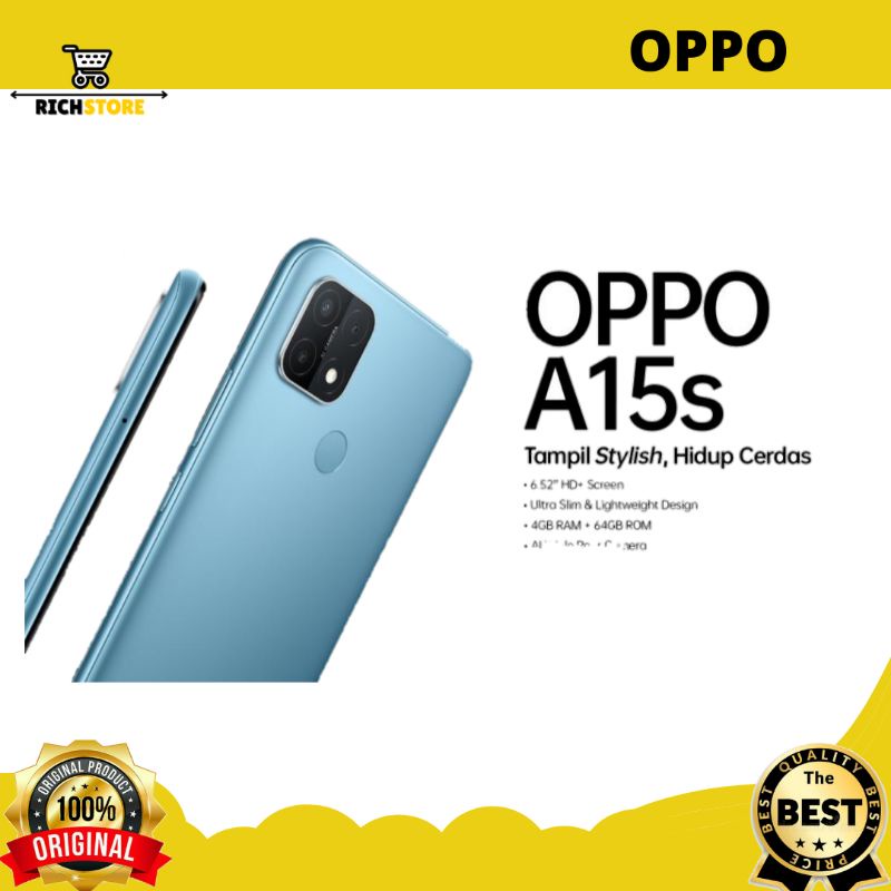 Smartphone OPPO A15s RAM 4GB/64GB Handphone Triple Camera 13MP Android Fingerprint - Garansi Resmi