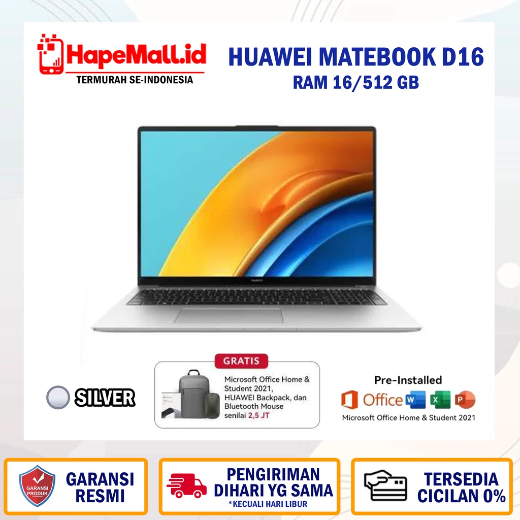 HAUWEI MATEBOOK D16 RAM 16/512 GB CORE i5 GARANSI RESMI TERMURAH