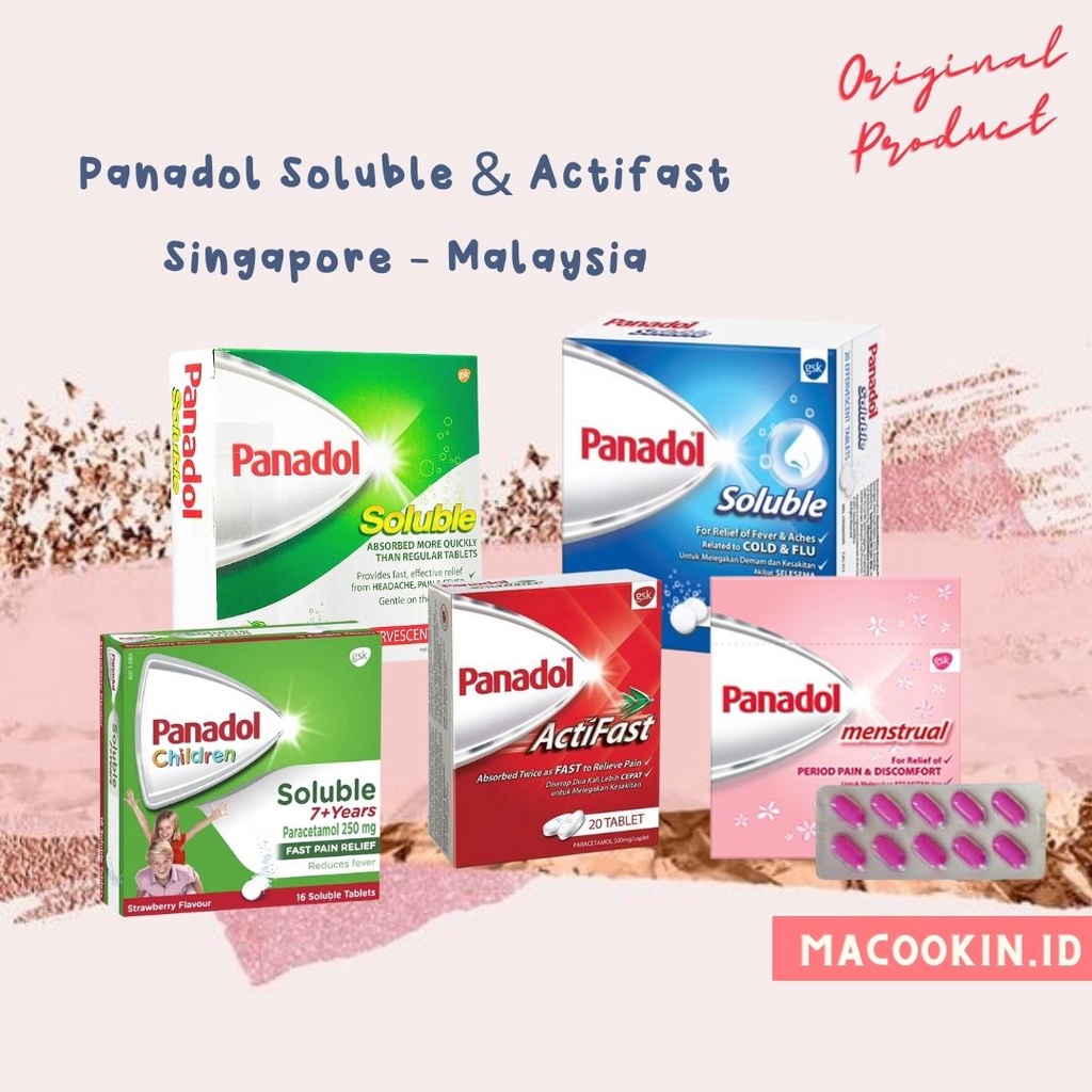 Panadol Actifast Soluble 20 Tablet IMPORT ORIGINAL Malaysia Singapore Children Menstrual Paracetamol