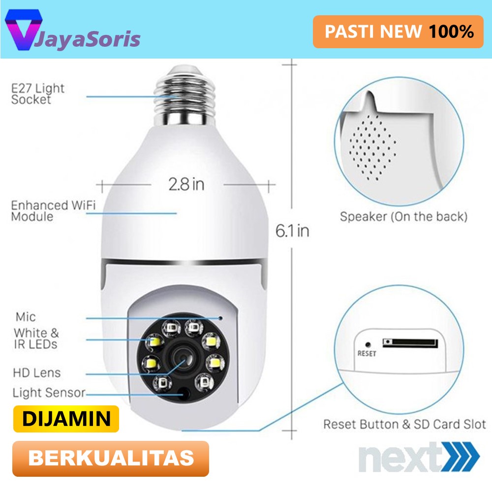 KAMERA MINI TERSEMBUNYI CCTV LAMPU BOHLAM WIFI 360 CAMERA MINI WIFI PENGINTAI KECIL HD LAMP SPY CAM IP WIRELESS TERHUBUNG HP JS155