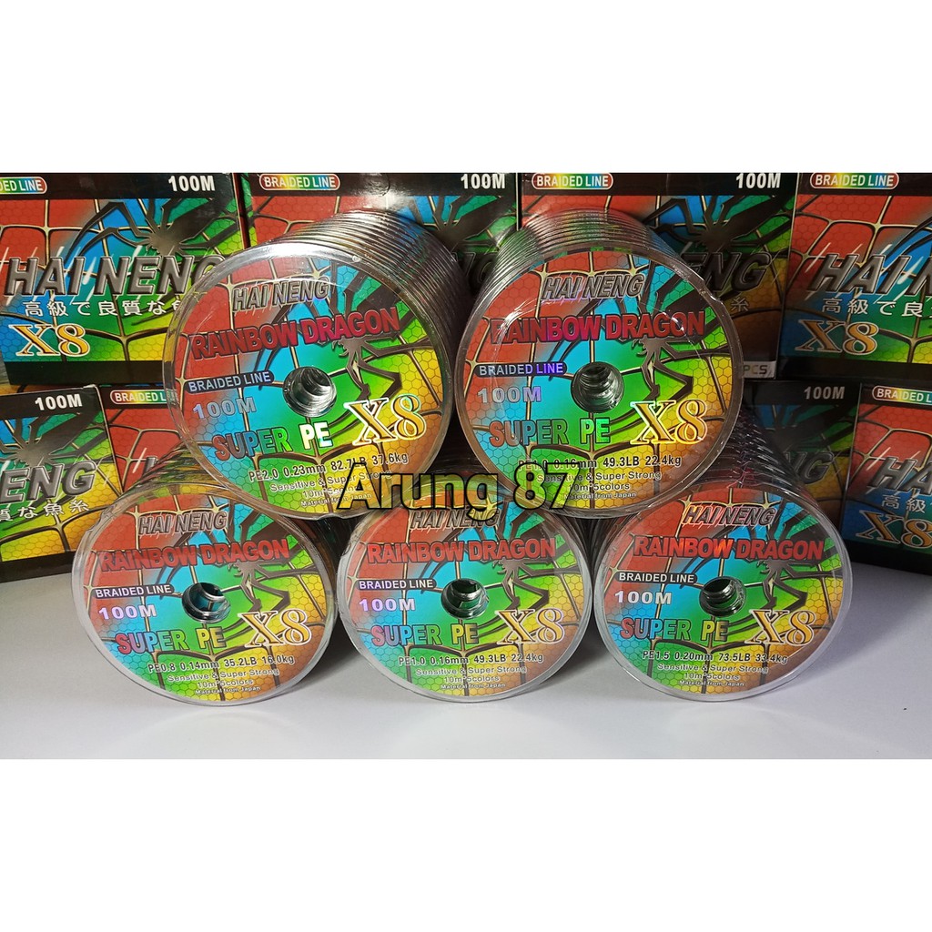 Benang PE Hai Neng Rainbow Dragon X8 100m Multi Color Braided