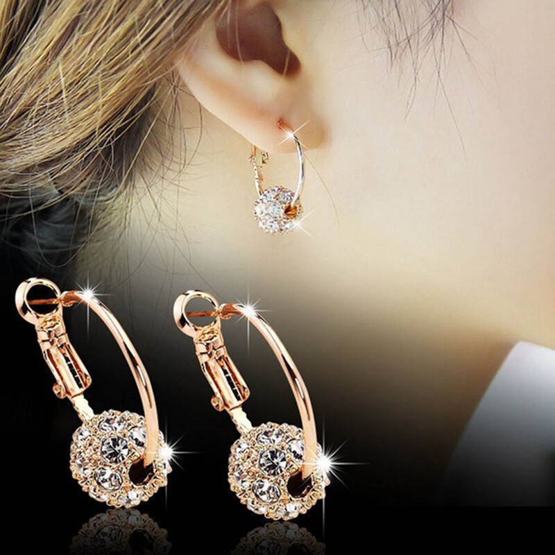 Anting Kait alloy Bentuk Bola Aksen Berlian Imitasi untuk Perhiasan Wanita