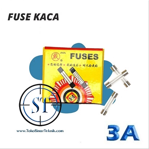 x10 Fuse Kaca 3A ukuran 6x30 mm Besar 250VAC sekring sekering glass 6*30 isi 10 Buah