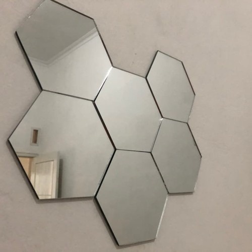 CERMIN KACA HEXAGONAL MIRROR DEKORASI HIASAN DINDING STICKER KACA HEXAGON CERMIN MURAH