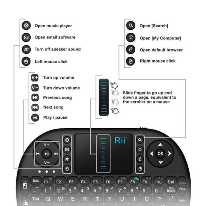 Mini Wireless Keyboard Rechargeable Remote Control Touchpad