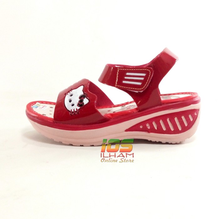 Sandal Let Anak Wedges NINNDY Hello Kitty Hak 4,5cm Size 26-35 Merah