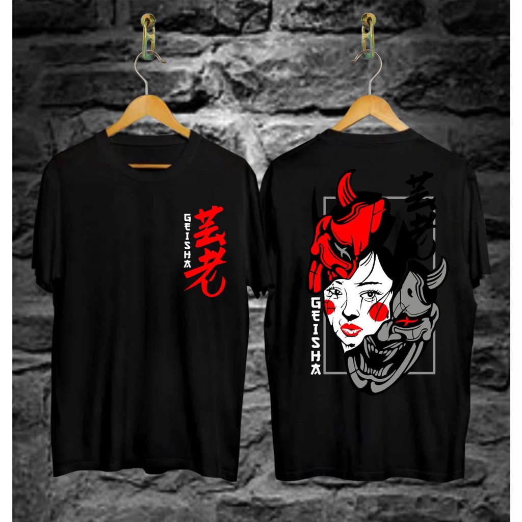 Baju Kaos Tshirt Distro Motif Topeng Samuray Geysha Tengkorak jepang Atasan Premium Murah terbaru