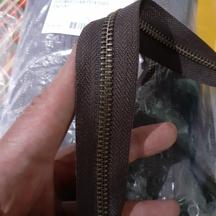 RESLETING YKK ORIGINAL ZIPPER BAKAR GIGI BESI NO.5 METERAN COKLAT TUA