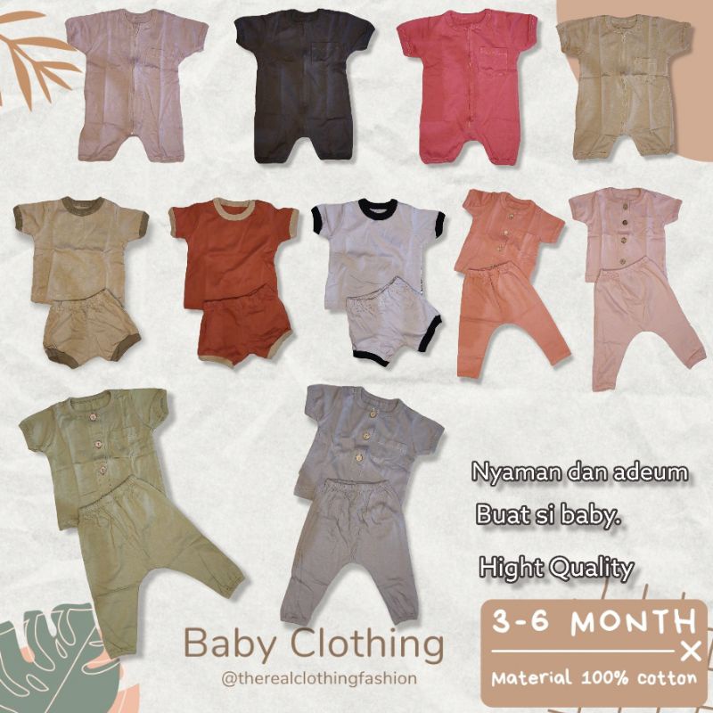 [Ready OOTD] Baju Piyama Bayi Laki-laki Perempuan Cotton Premium 3 6 Bulan/ Baju Bayi Basic Oneck Katun Premium Polosan 3 6 Month