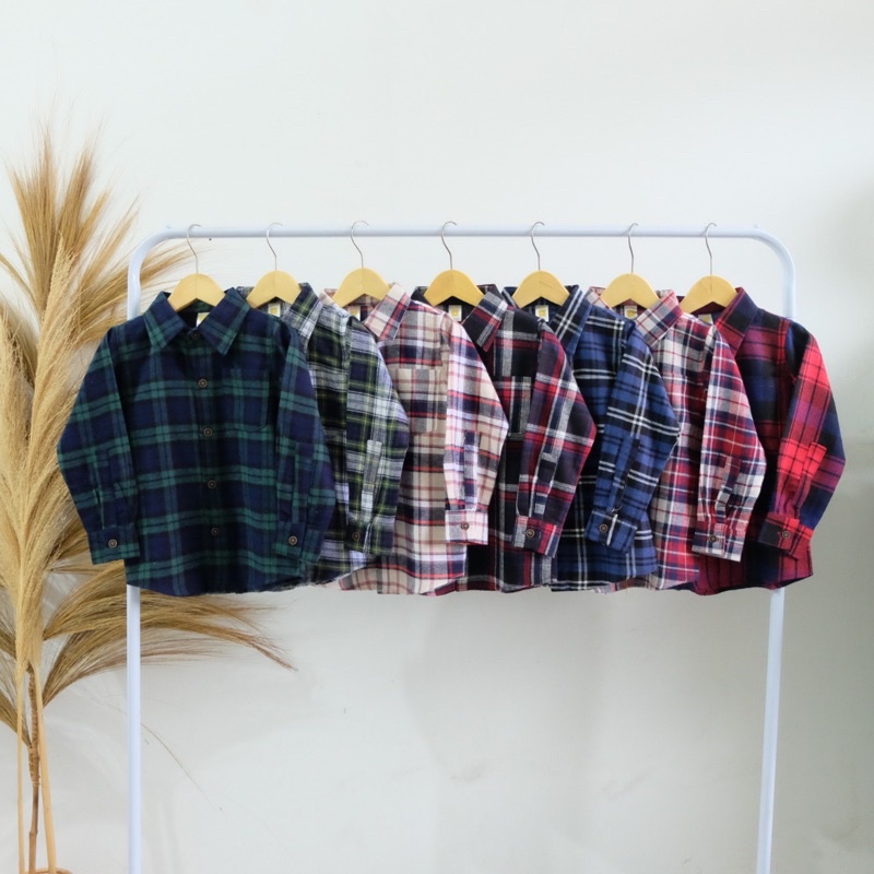 Kemeja Flanel Anak Lengan Panjang Motif Kotak Bahan Flanel 1 2 3 4 5 6 7 8 9 10 tahun