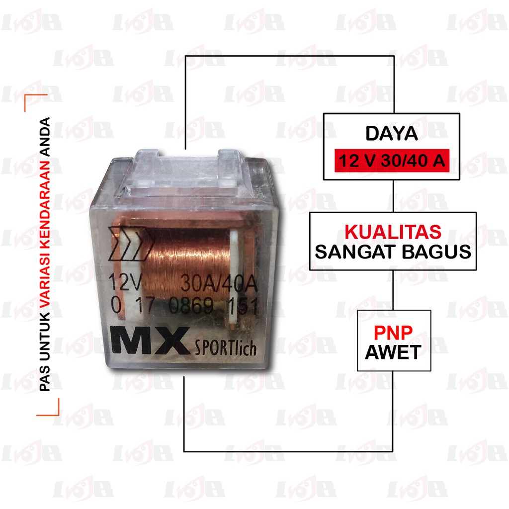 Relay MX Kaki 4 12v 30/40a Rellay Empat Pin For Klakson Alarm Lampu