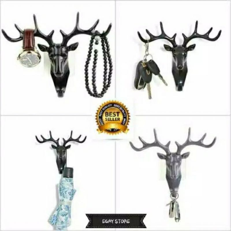 gantungan dinding tanduk rusa doe deer key hook stand hanger bagus good ok