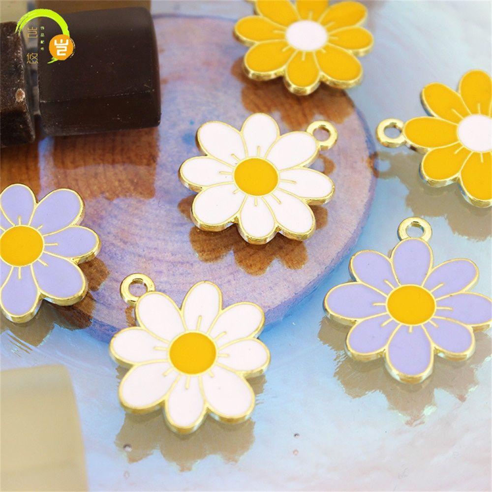 Preva 10 Pcs Bunga Daisy Charms Perhiasan Aksesoris Gelang Membuat Temuan Kalung Kerajinan DIY Alloy Enamel